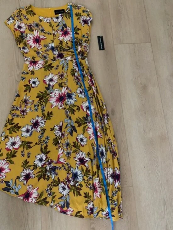 NWT Donna Morgan Yellow Floral Asymmetrical Midi Dress Size 2 - Picture 6 of 13